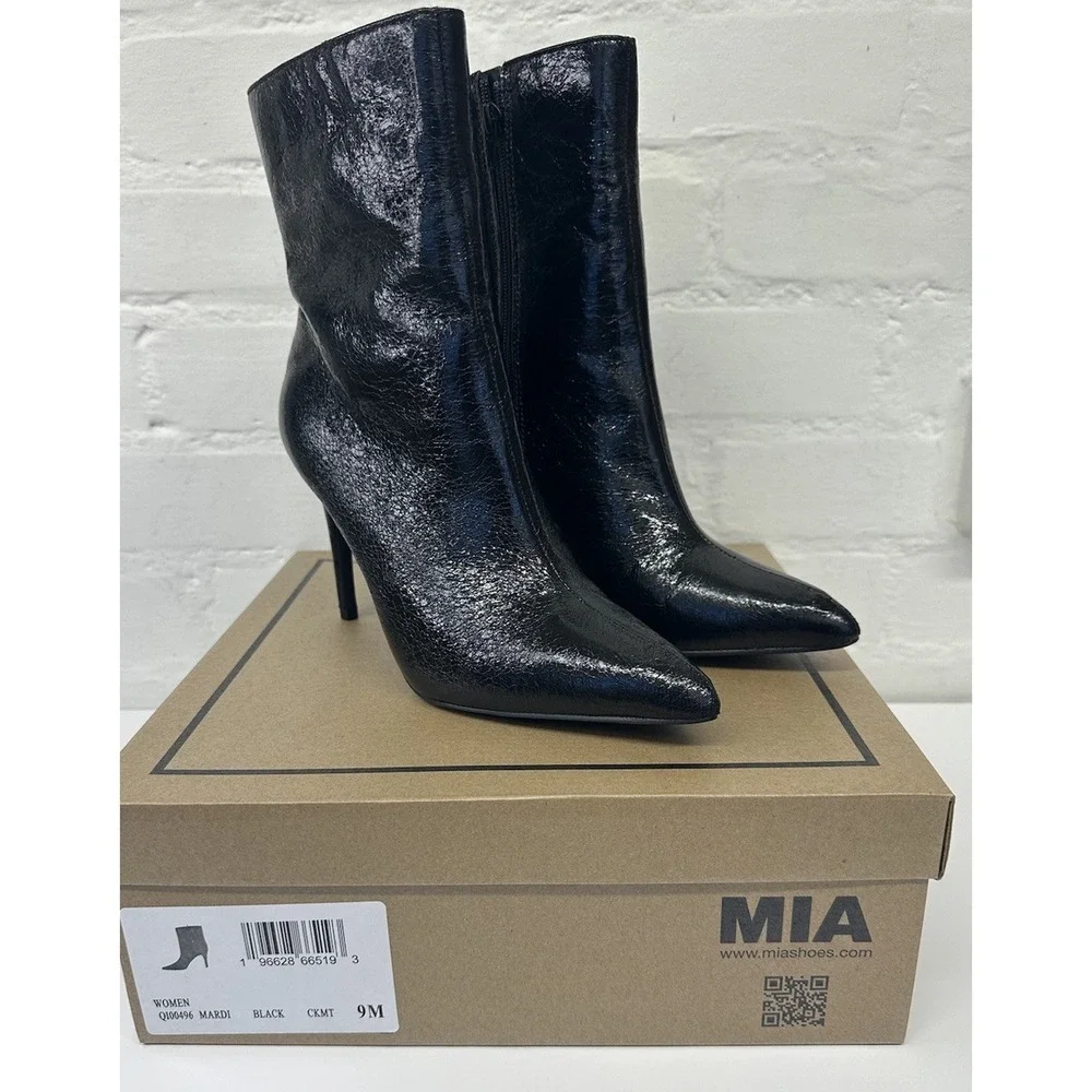 Mia Women's Mardi Pointed Toe Booties‎ Black Size 9M Side Zipper NWB